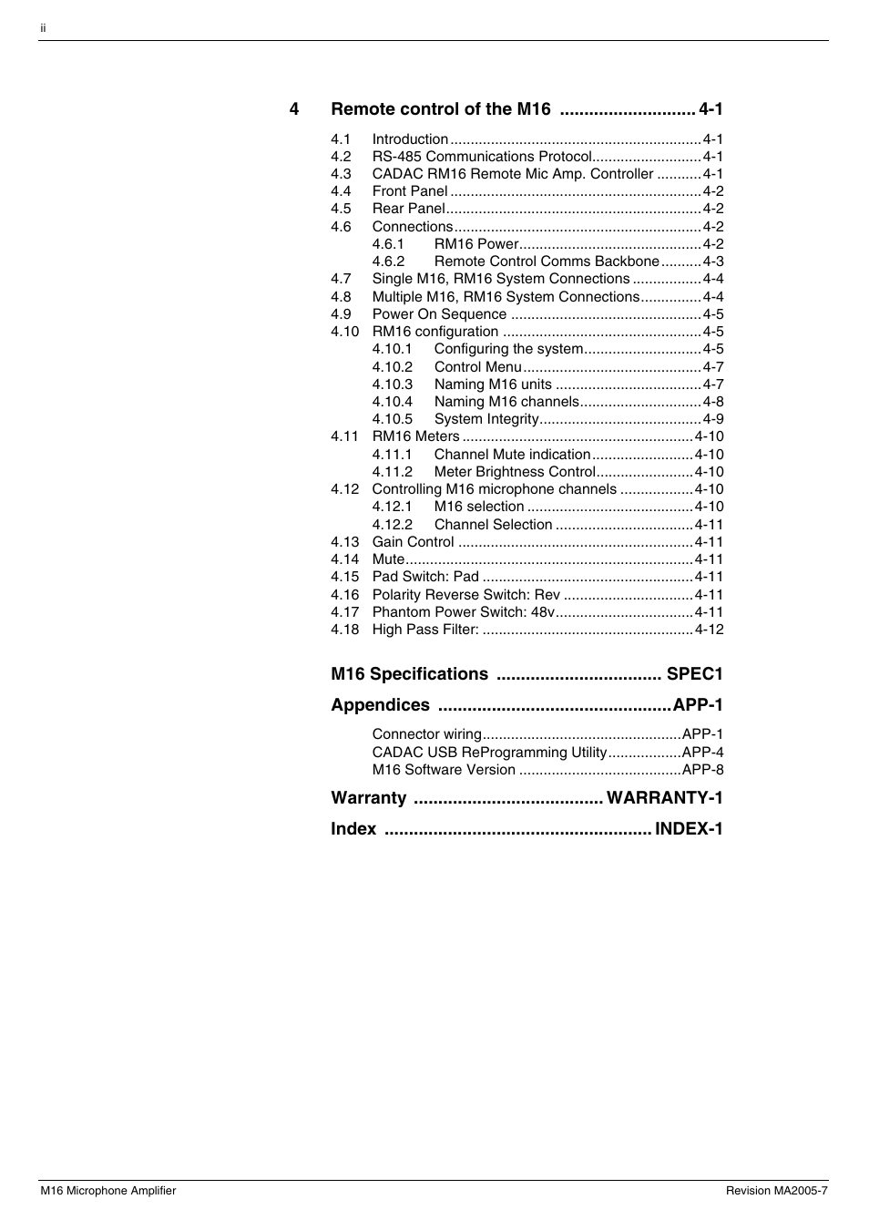 4remote control of the m16 -1 | Cadac M16 User Manual | Page 4 / 55