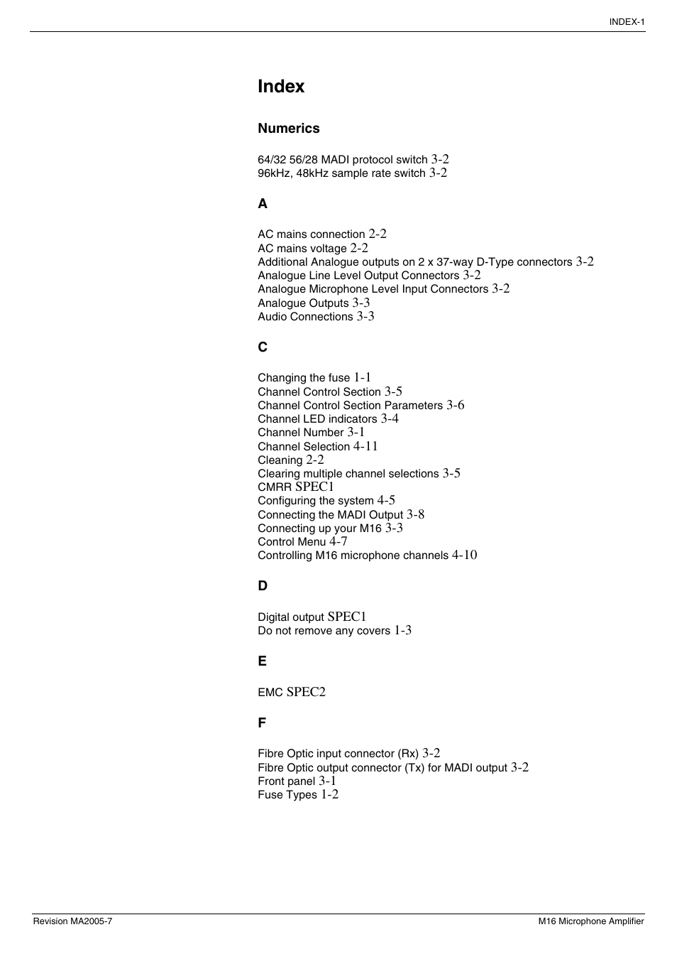 Index | Cadac M16 User Manual | Page 51 / 55