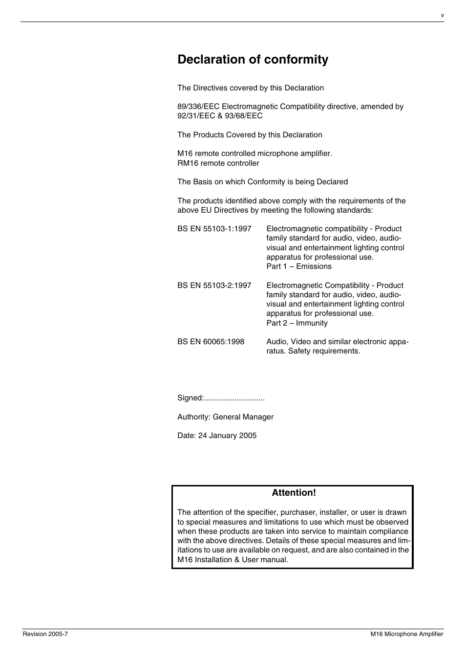 Declaration of conformity, Attention | Cadac M16 User Manual | Page 7 / 55