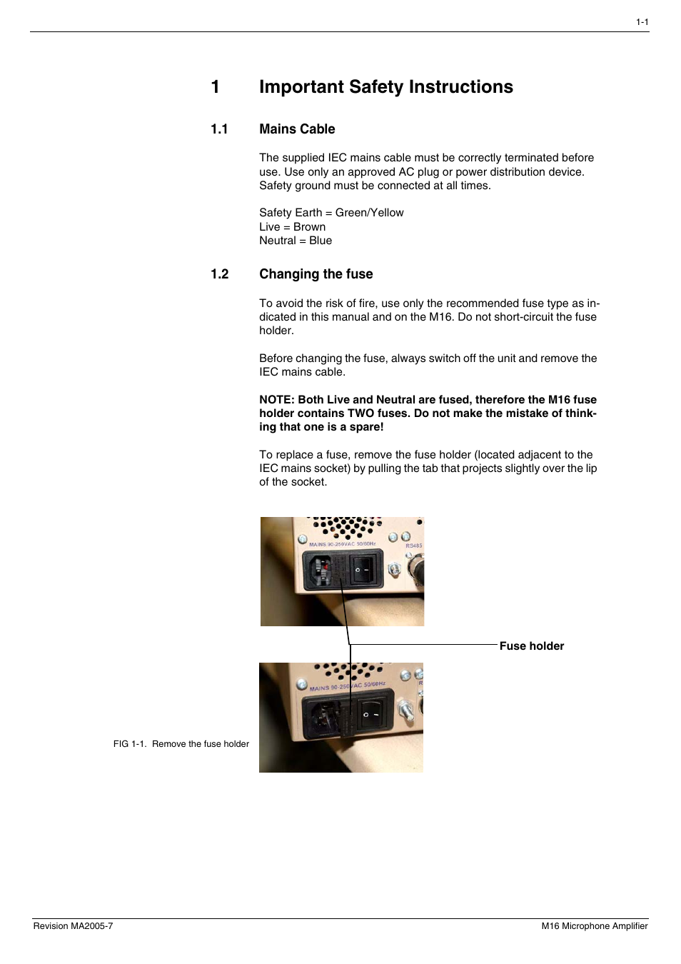 1 important safety instructions, 1 mains cable, 2 changing the fuse | Important safety instructions -1, Mains cable -1, Changing the fuse -1, 1important safety instructions | Cadac M16 User Manual | Page 9 / 55
