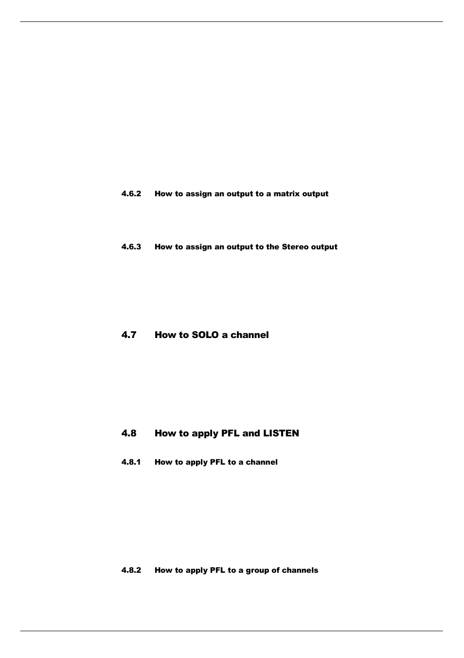 2 how to assign an output to a matrix output, 3 how to assign an output to the stereo output, 7 how to solo a channel | 8 how to apply pfl and listen, 1 how to apply pfl to a channel, 2 how to apply pfl to a group of channels, How to solo a channel -6, How to apply pfl and listen -6, +rz#wr#62/2#d#fkdqqho | Cadac R-Type User Manual | Page 34 / 139