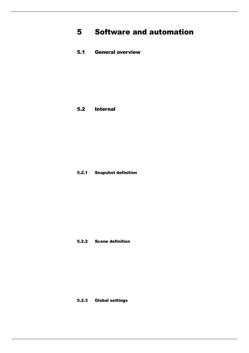 5 software and automation, 1 general overview, 2 internal | 1 snapshot definition, 2 scene definition, 3 global settings, General overview -1, Internal -1, 86riwzduh#dqg#dxwrpdwlrq, 814 *hqhudo#ryhuylhz | Cadac R-Type User Manual | Page 39 / 139
