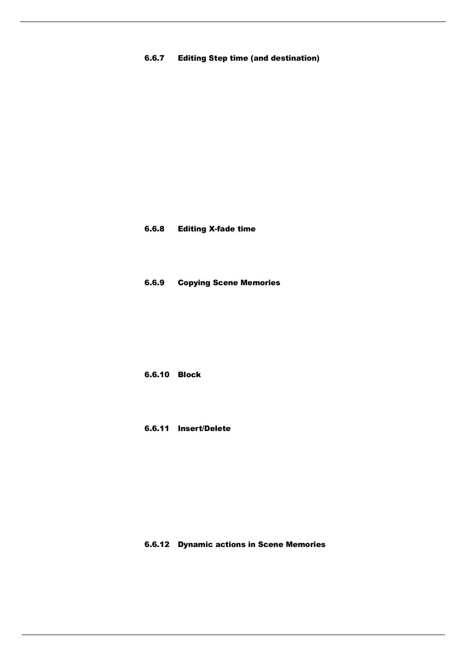 7 editing step time (and destination), 8 editing x-fade time, 9 copying scene memories | 10 block, 11 insert/delete, 12 dynamic actions in scene memories | Cadac R-Type User Manual | Page 53 / 139