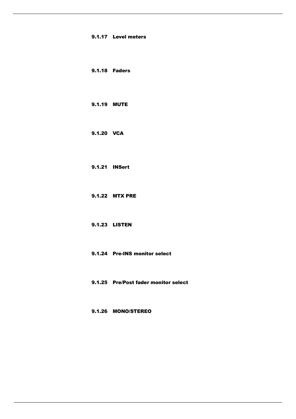 17 level meters, 18 faders, 19 mute | 20 vca, 21 insert, 22 mtx pre, 23 listen, 24 pre-ins monitor select, 25 pre/post fader monitor select, 26 mono/stereo | Cadac R-Type User Manual | Page 85 / 139