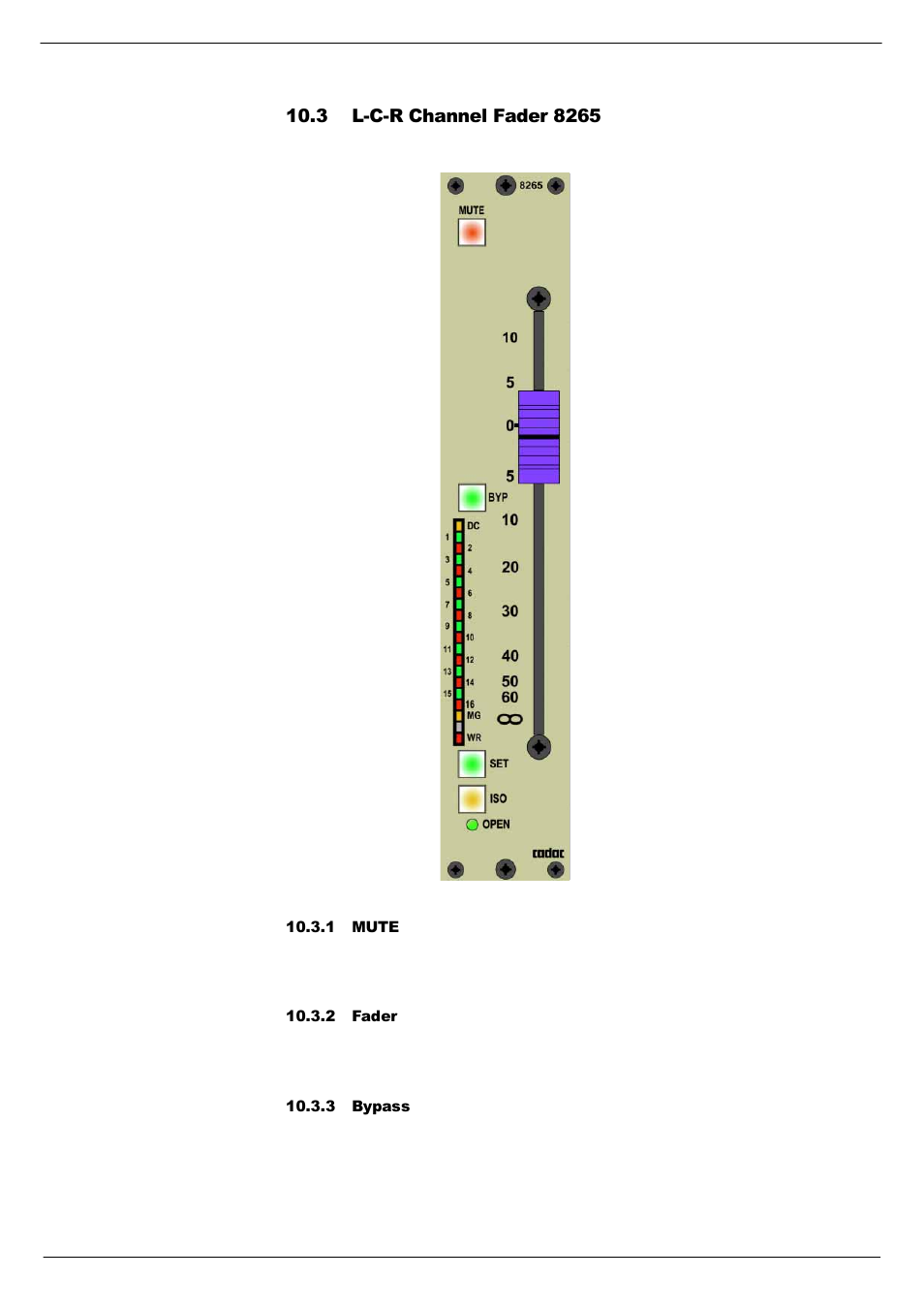 3 l-c-r channel fader 8265, 1 mute, 2 fader | 3 bypass, L-c-r channel fader 8265 -7 | Cadac R-Type User Manual | Page 97 / 139