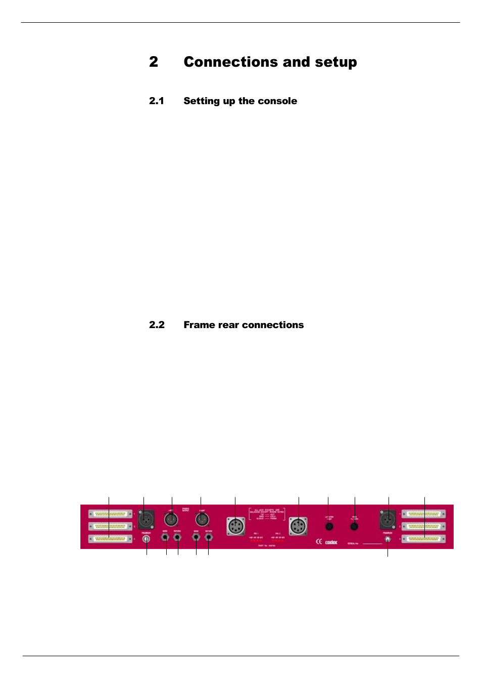 2 connections and setup, 1 setting up the console, 2 frame rear connections | Setting up the console -1, Frame rear connections -1, 5&rqqhfwlrqv#dqg#vhwxs, 514 6hwwlqj#xs#wkh#frqvroh, 515 )udph#uhdu#frqqhfwlrqv | Cadac S-Type User Manual | Page 11 / 74