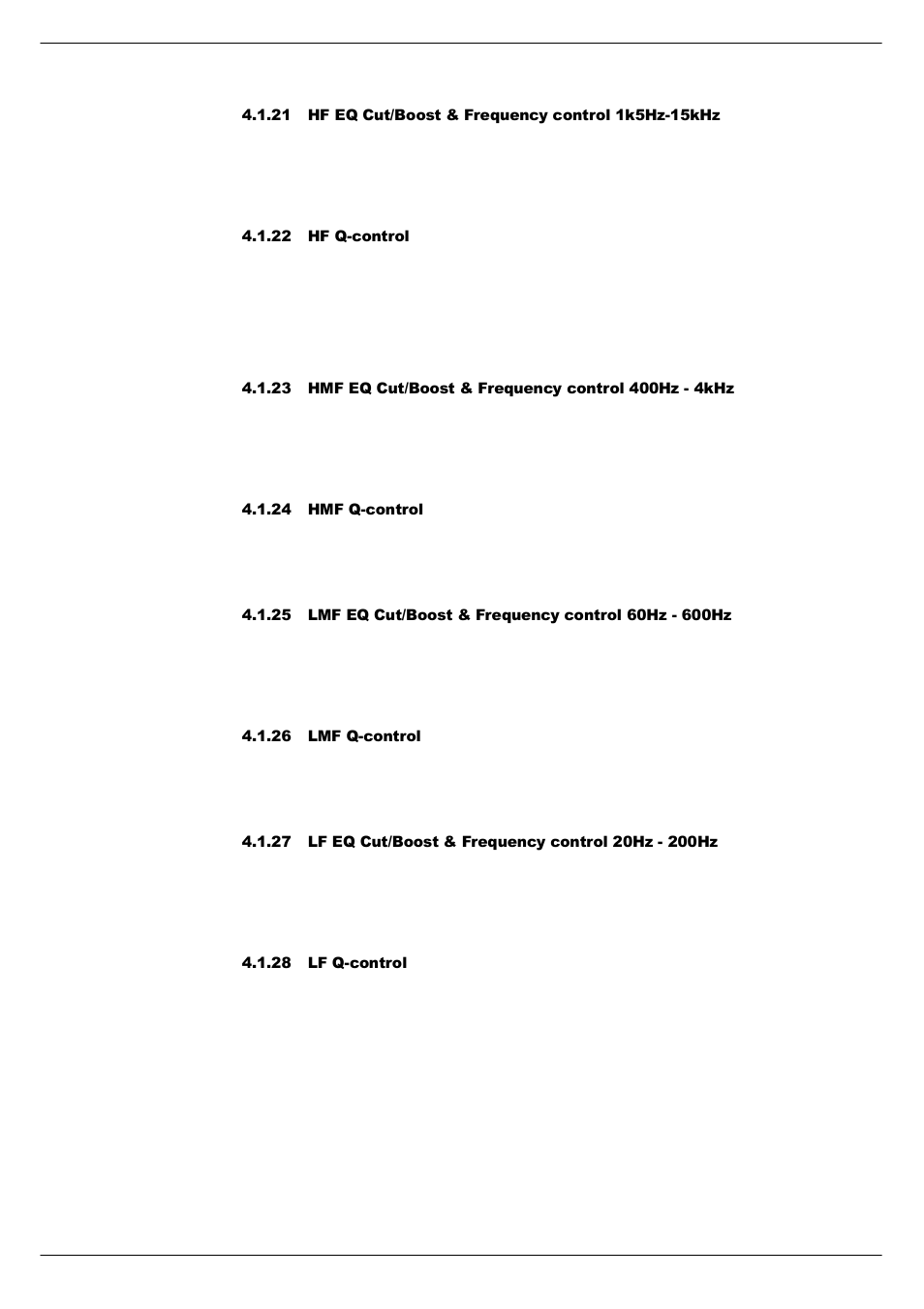 21 hf eq cut/boost & frequency control 1k5hz-15khz, 22 hf q-control, 24 hmf q-control | 26 lmf q-control, 28 lf q-control | Cadac S-Type User Manual | Page 24 / 74