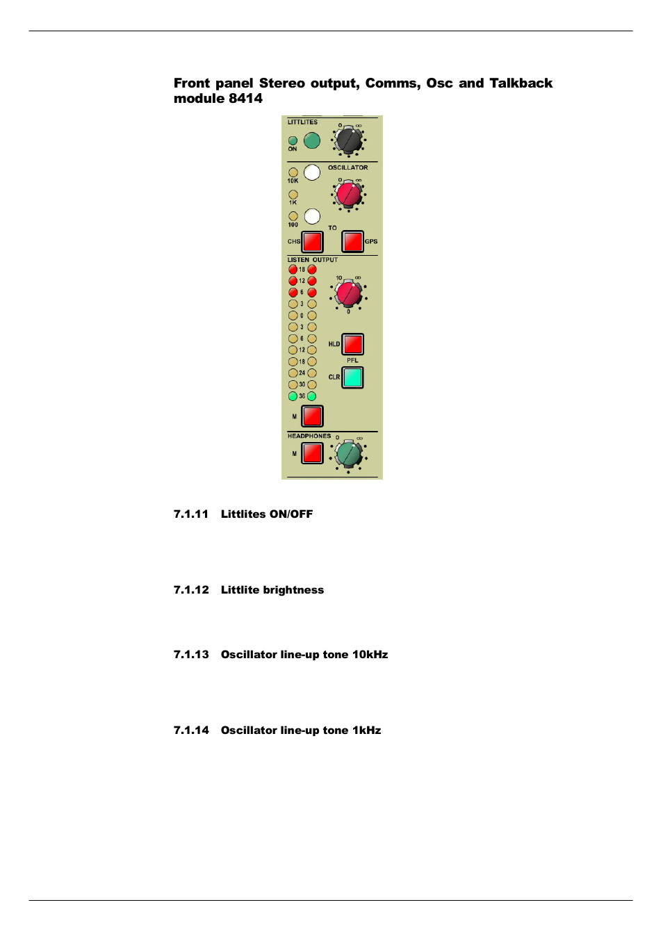 11 littlites on/off, 12 littlite brightness, 13 oscillator line-up tone 10khz | 14 oscillator line-up tone 1khz | Cadac S-Type User Manual | Page 50 / 74