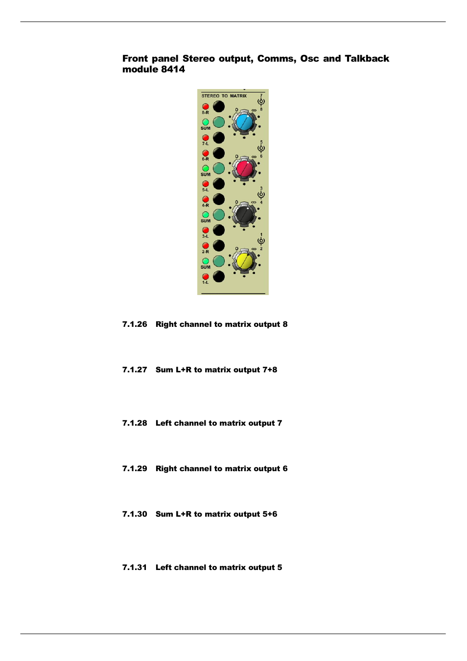 26 right channel to matrix output 8, 27 sum l+r to matrix output 7+8, 28 left channel to matrix output 7 | 29 right channel to matrix output 6, 30 sum l+r to matrix output 5+6, 31 left channel to matrix output 5 | Cadac S-Type User Manual | Page 52 / 74