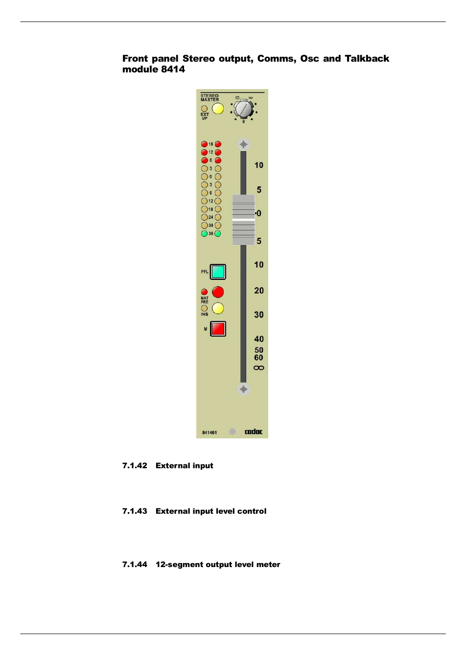 42 external input, 43 external input level control, 44 12-segment output level meter | Cadac S-Type User Manual | Page 54 / 74