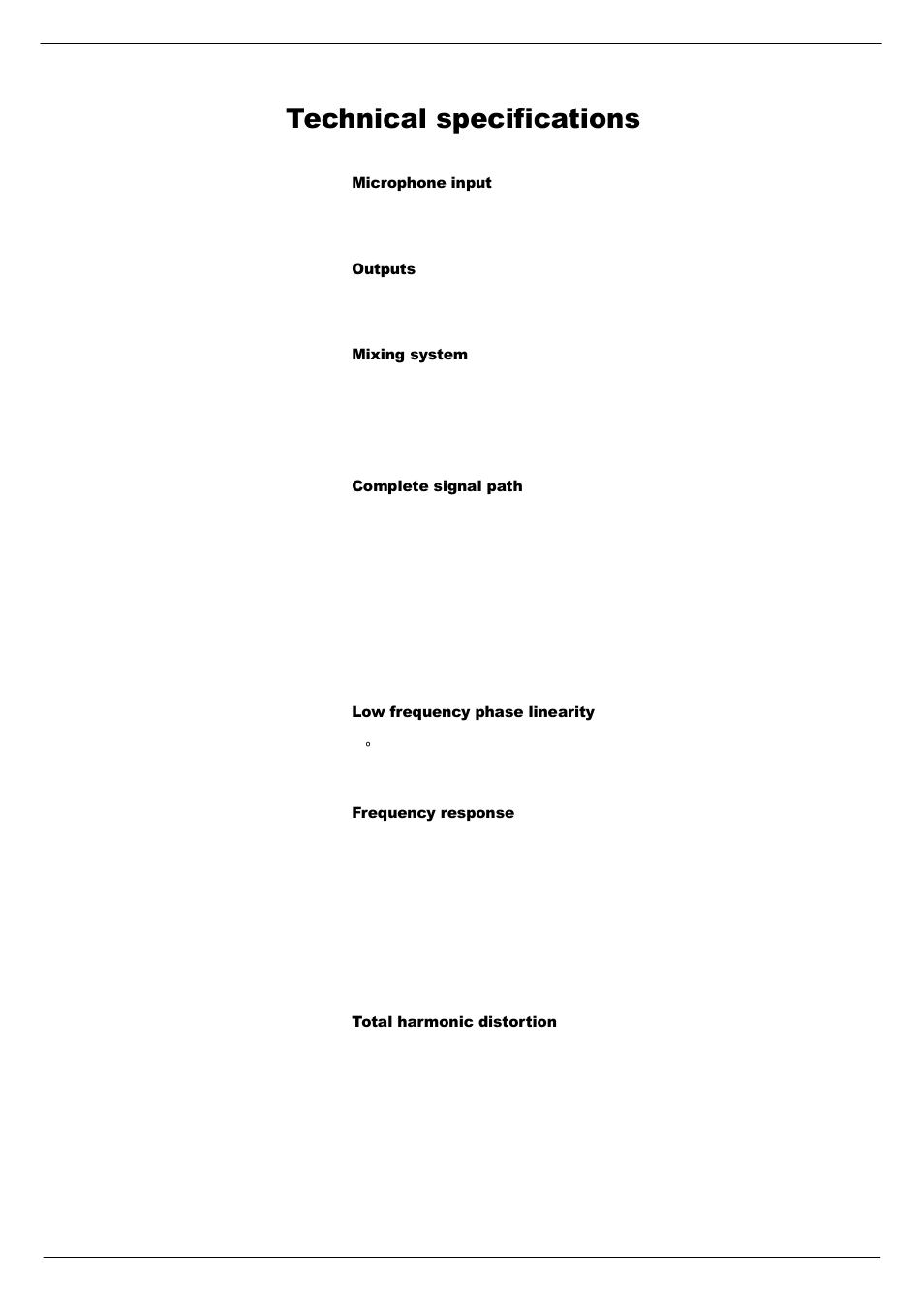 Technical specifications, Microphone input, Outputs | Mixing system, Complete signal path, Low frequency phase linearity, Frequency response, Total harmonic distortion, 7hfkqlfdo#vshflilfdwlrqv | Cadac S-Type User Manual | Page 63 / 74