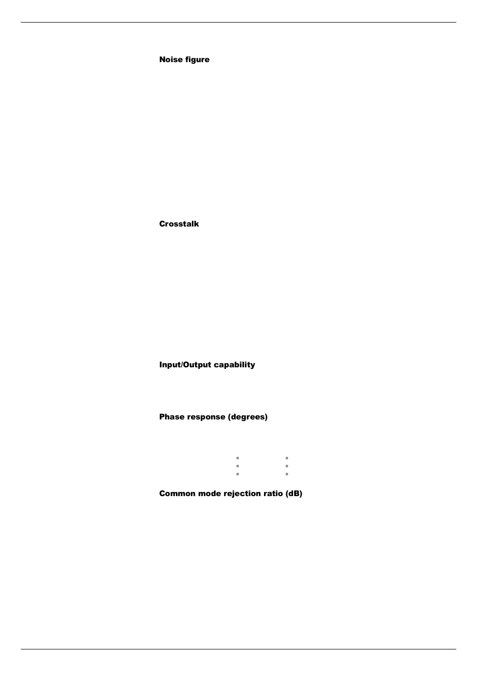 Noise figure, Crosstalk, Input/output capability | Phase response (degrees), Common mode rejection ratio (db) | Cadac S-Type User Manual | Page 64 / 74