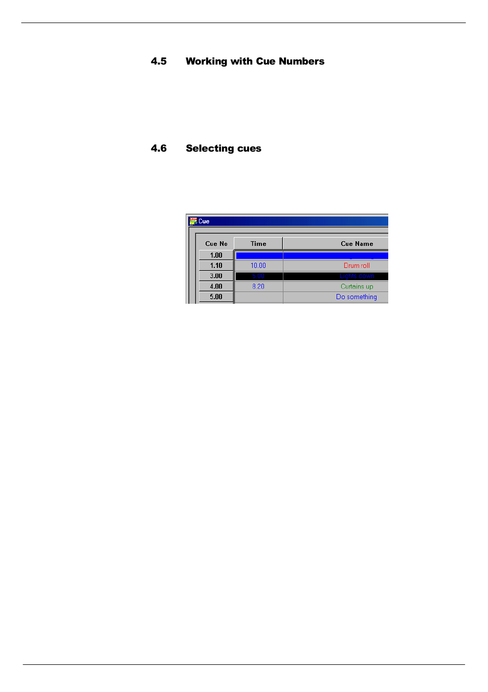 5 working with cue numbers, 6 selecting cues, Working with cue numbers -5 | Selecting cues -5, 718 :runlqj#zlwk#&xh#1xpehuv, 719 6hohfwlqj#fxhv | Cadac SAM User Manual | Page 31 / 96