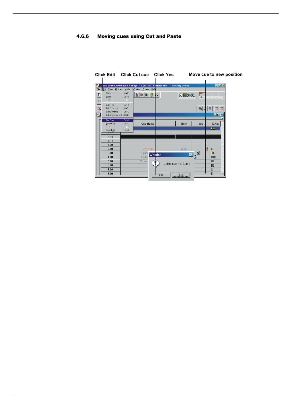 6 moving cues using cut and paste, Moving cues using cut and paste -10 | Cadac SAM User Manual | Page 36 / 96