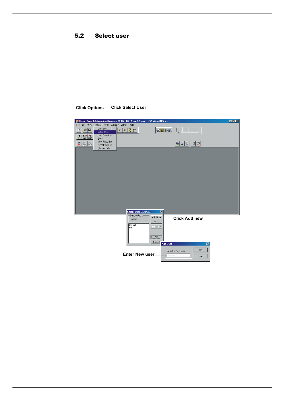 2 select user, Select user -2, 815 6hohfw#xvhu | Cadac SAM User Manual | Page 42 / 96