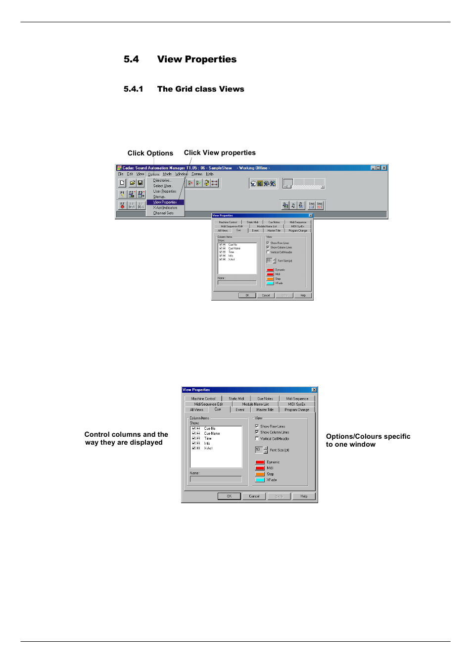 4 view properties, 1 the grid class views, View properties -4 5.4.1 | The grid class views -4 | Cadac SAM User Manual | Page 44 / 96