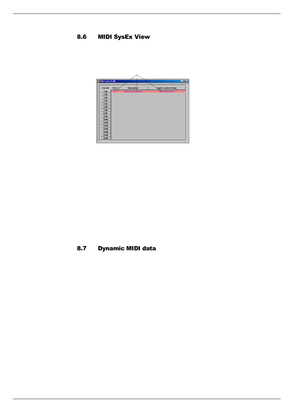 6 midi sysex view, 7 dynamic midi data, Midi sysex view -8 | Dynamic midi data -8, '\qdplf#0,',#gdwd | Cadac SAM User Manual | Page 78 / 96