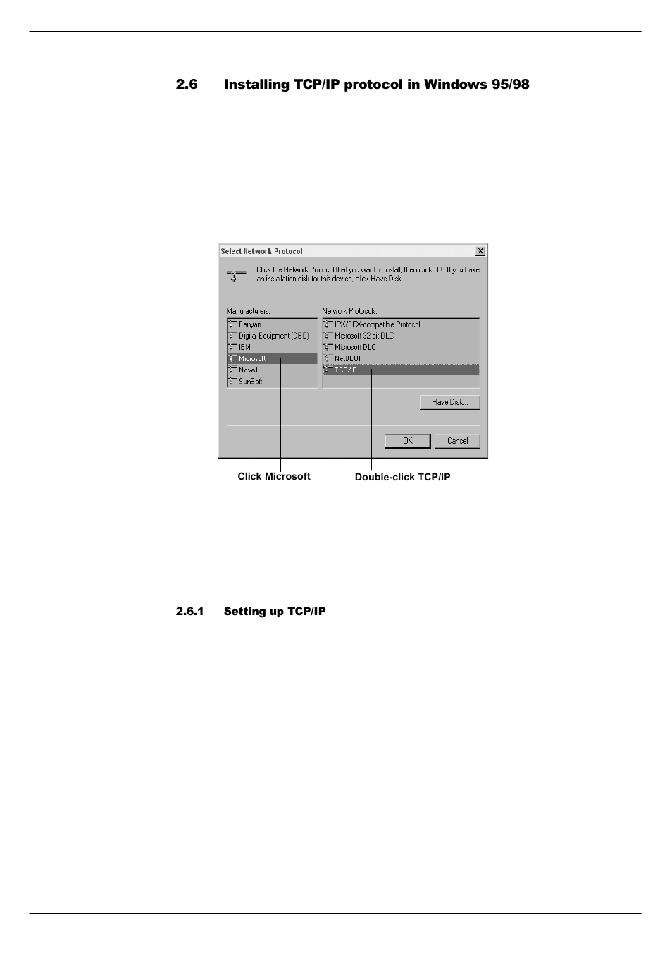 6 installing tcp/ip protocol in windows 95/98, 1 setting up tcp/ip, Installing tcp/ip protocol in windows 95/98 -12 | Cadac Seance User Manual | Page 22 / 39