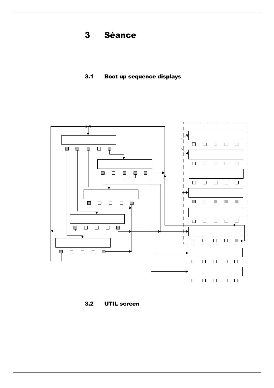 3 séance, 1 boot up sequence displays, 2 util screen | Boot up sequence displays -1, Util screen -1, 66pdqfh, 614 %rrw#xs#vhtxhqfh#glvsod\v | Cadac Seance User Manual | Page 25 / 39
