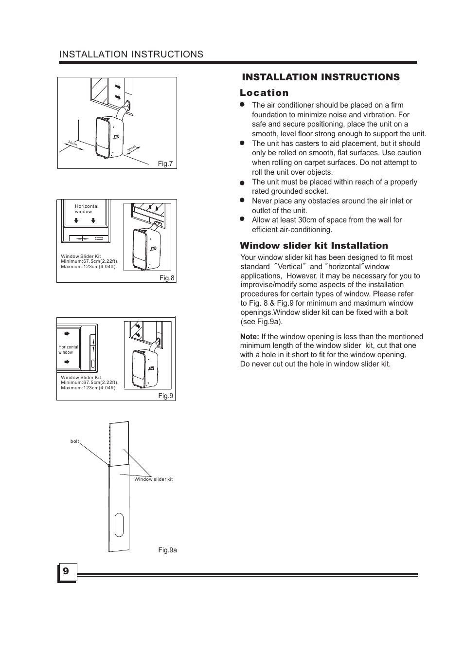 页 11, Installation instructions, Location | Window slider kit installation, Installation instructions 9 | Campomatic AC12MP User Manual | Page 11 / 18