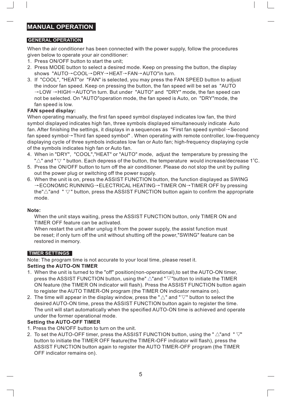 Manual operation | Campomatic AC50MF User Manual | Page 7 / 13