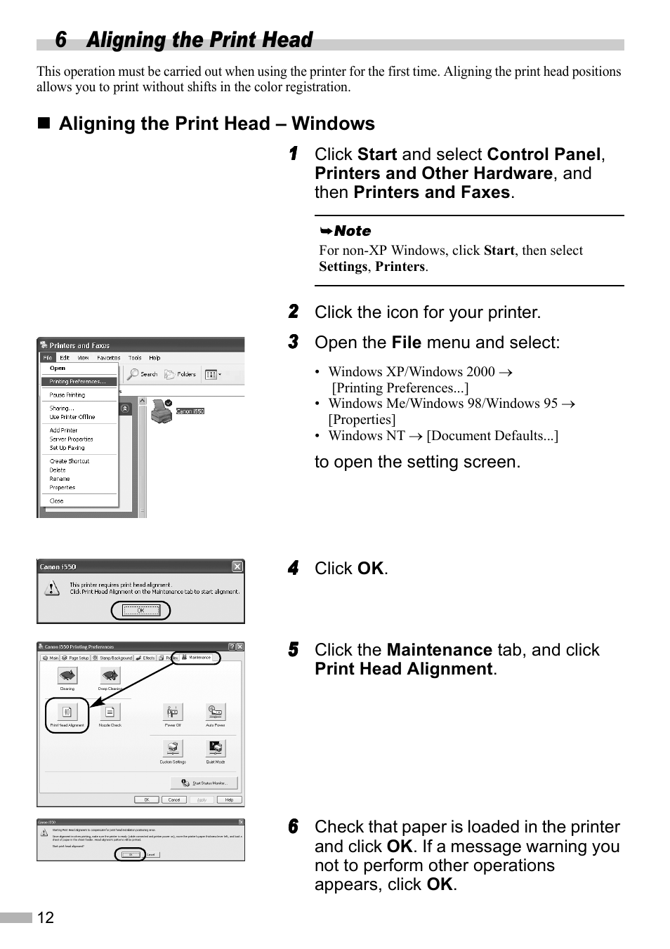 6 aligning the print head | Canon i 550 User Manual | Page 14 / 26