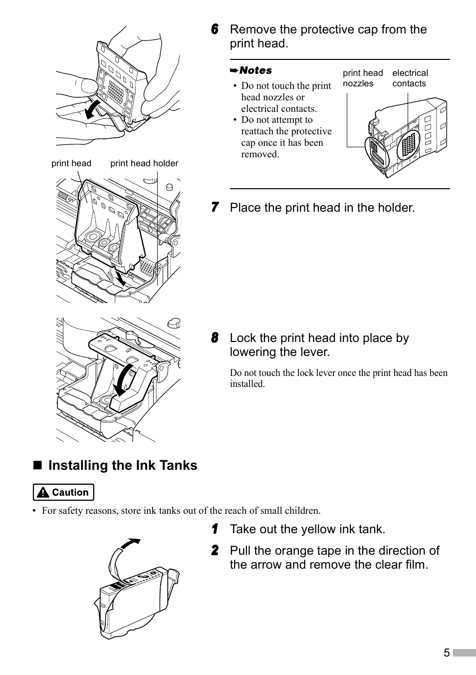 Installing the ink tanks | Canon i 550 User Manual | Page 7 / 26