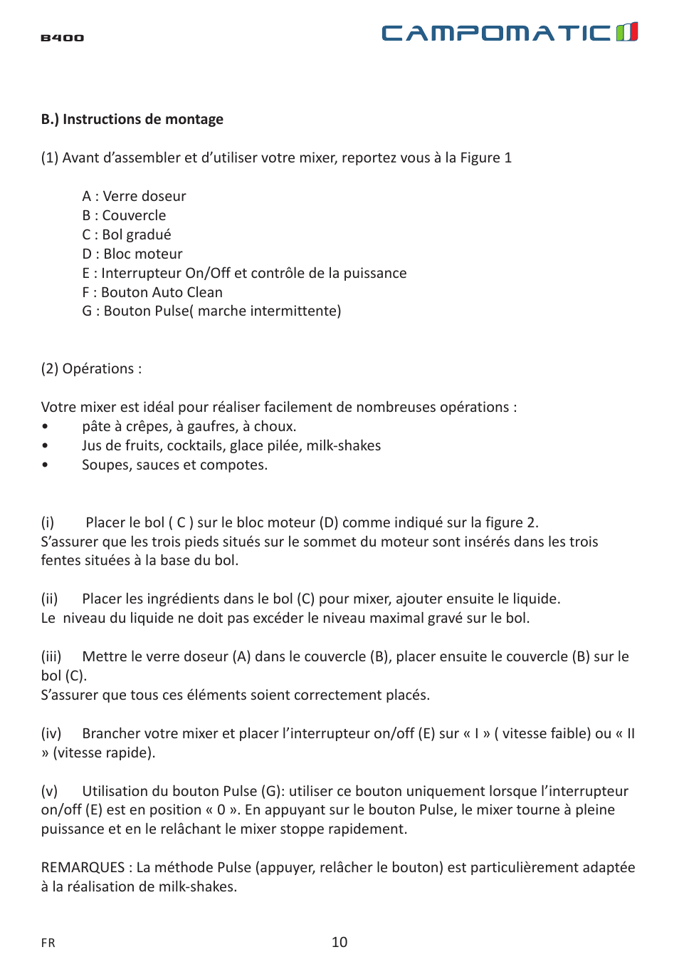Campomatic B400 User Manual | Page 10 / 22