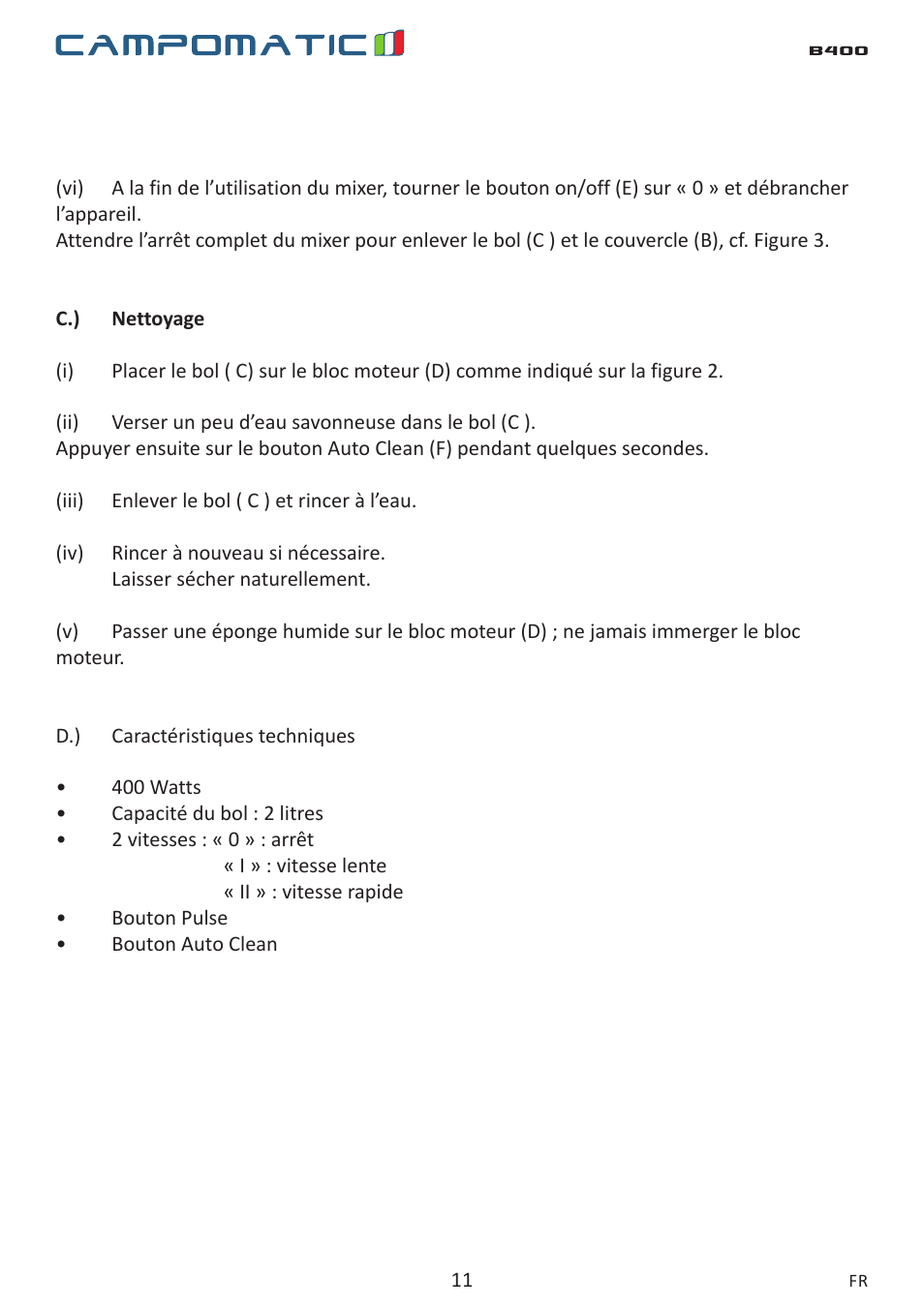 Campomatic B400 User Manual | Page 11 / 22