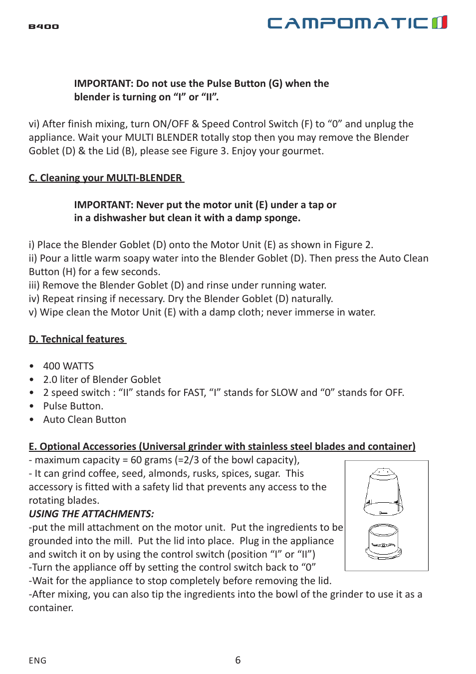 Campomatic B400 User Manual | Page 6 / 22