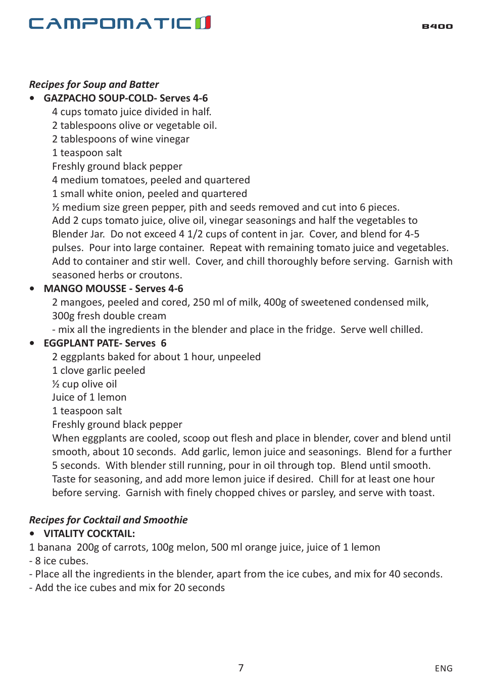 Campomatic B400 User Manual | Page 7 / 22