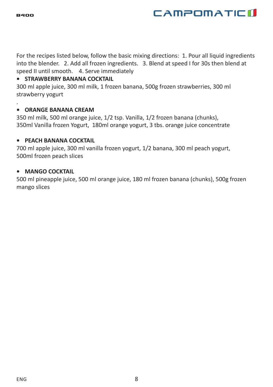 Campomatic B400 User Manual | Page 8 / 22