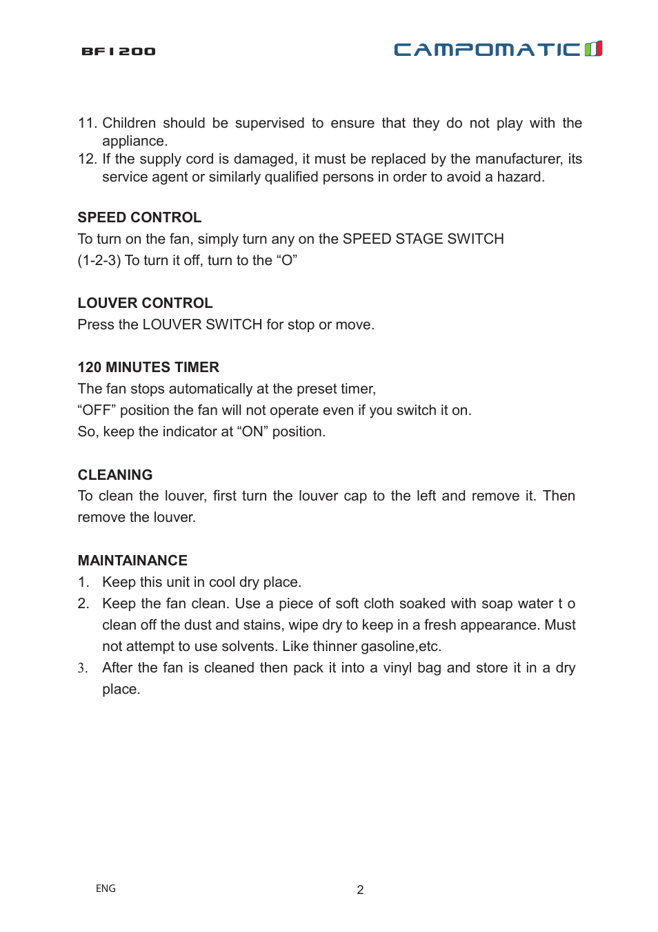 Bf1200 | Campomatic BF1200 User Manual | Page 3 / 6