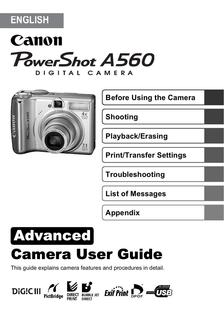 Canon A560 User Manual | 127 pages