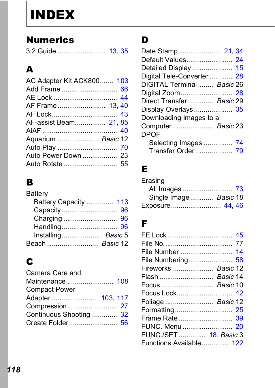 Index, Numerics | Canon A560 User Manual | Page 120 / 127