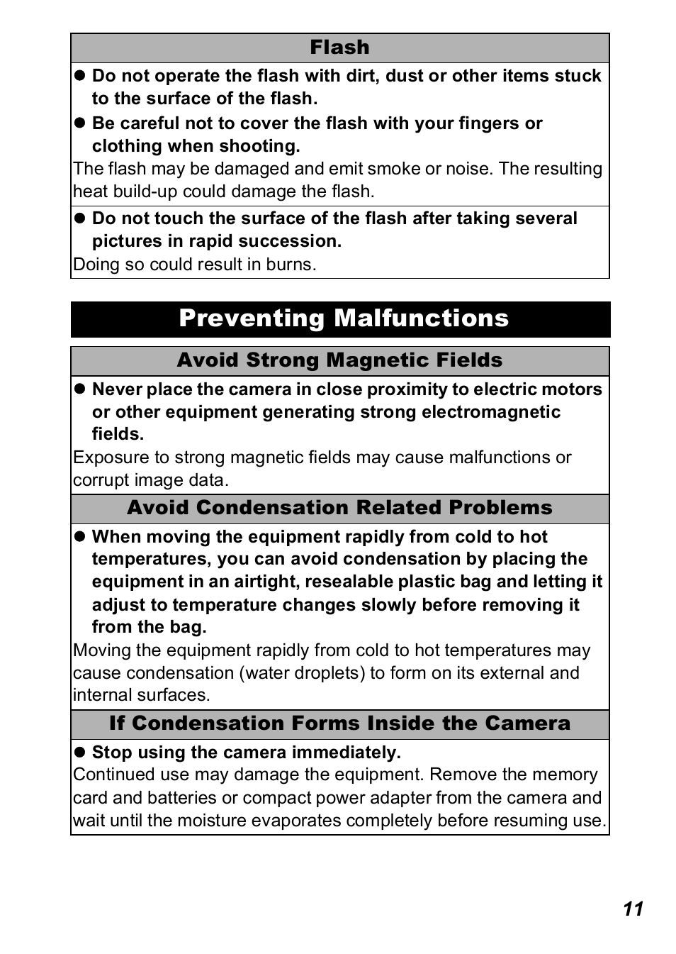 Preventing malfunctions | Canon A560 User Manual | Page 13 / 127