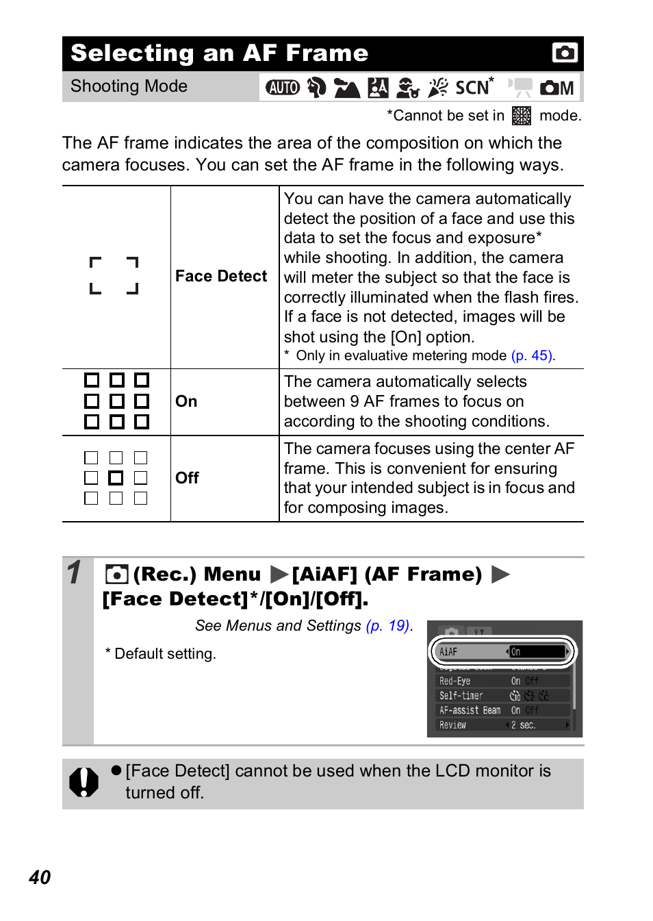 Selecting an af frame, P. 40), P. 40 | Canon A560 User Manual | Page 42 / 127