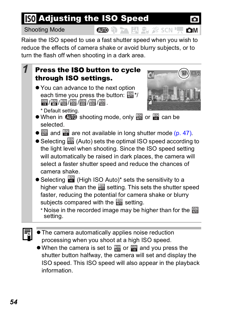 Adjusting the iso speed, P. 54) | Canon A560 User Manual | Page 56 / 127