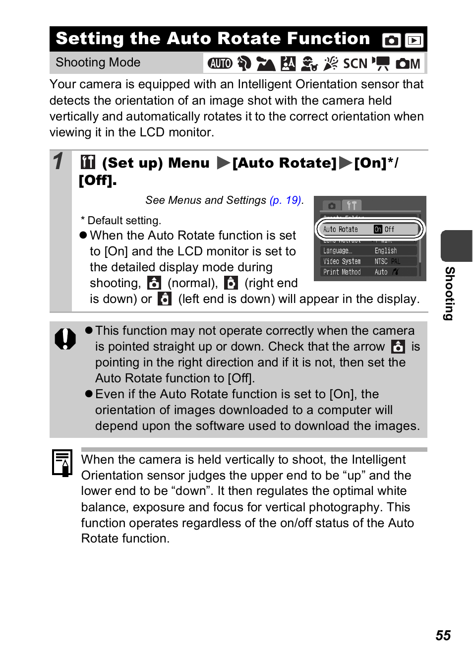 Setting the auto rotate function, P. 55), P. 55 | Canon A560 User Manual | Page 57 / 127