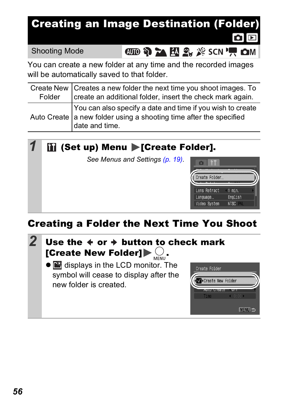 Creating an image destination (folder), P. 56), P. 56 | Canon A560 User Manual | Page 58 / 127