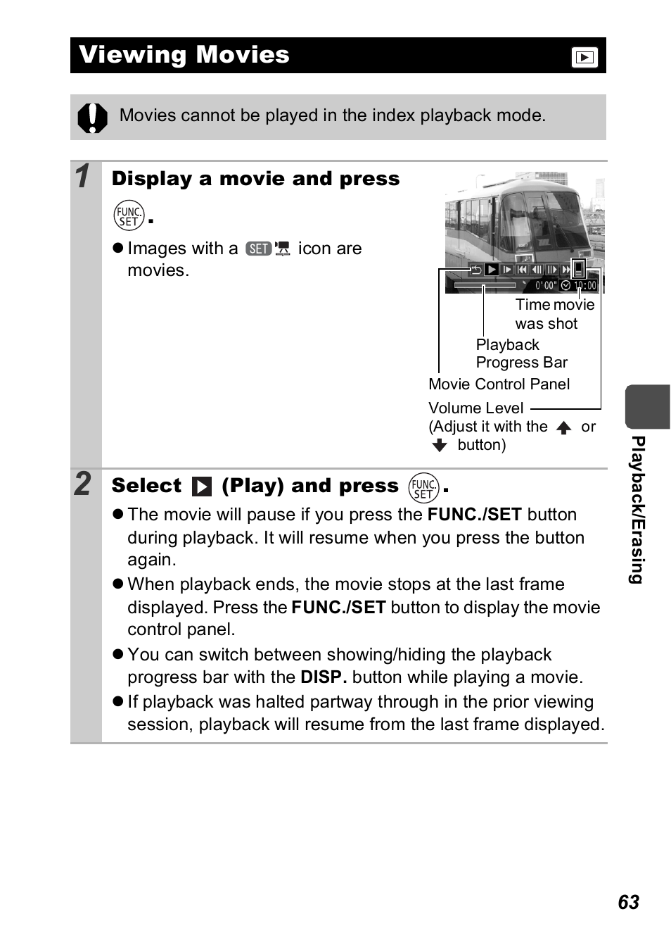 Viewing movies, P. 63) | Canon A560 User Manual | Page 65 / 127