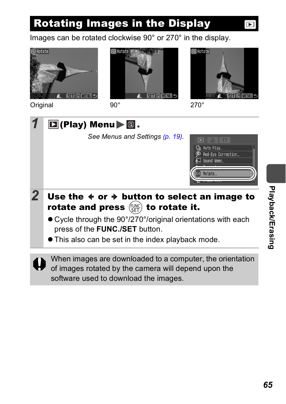 Rotating images in the display, P. 65 | Canon A560 User Manual | Page 67 / 127