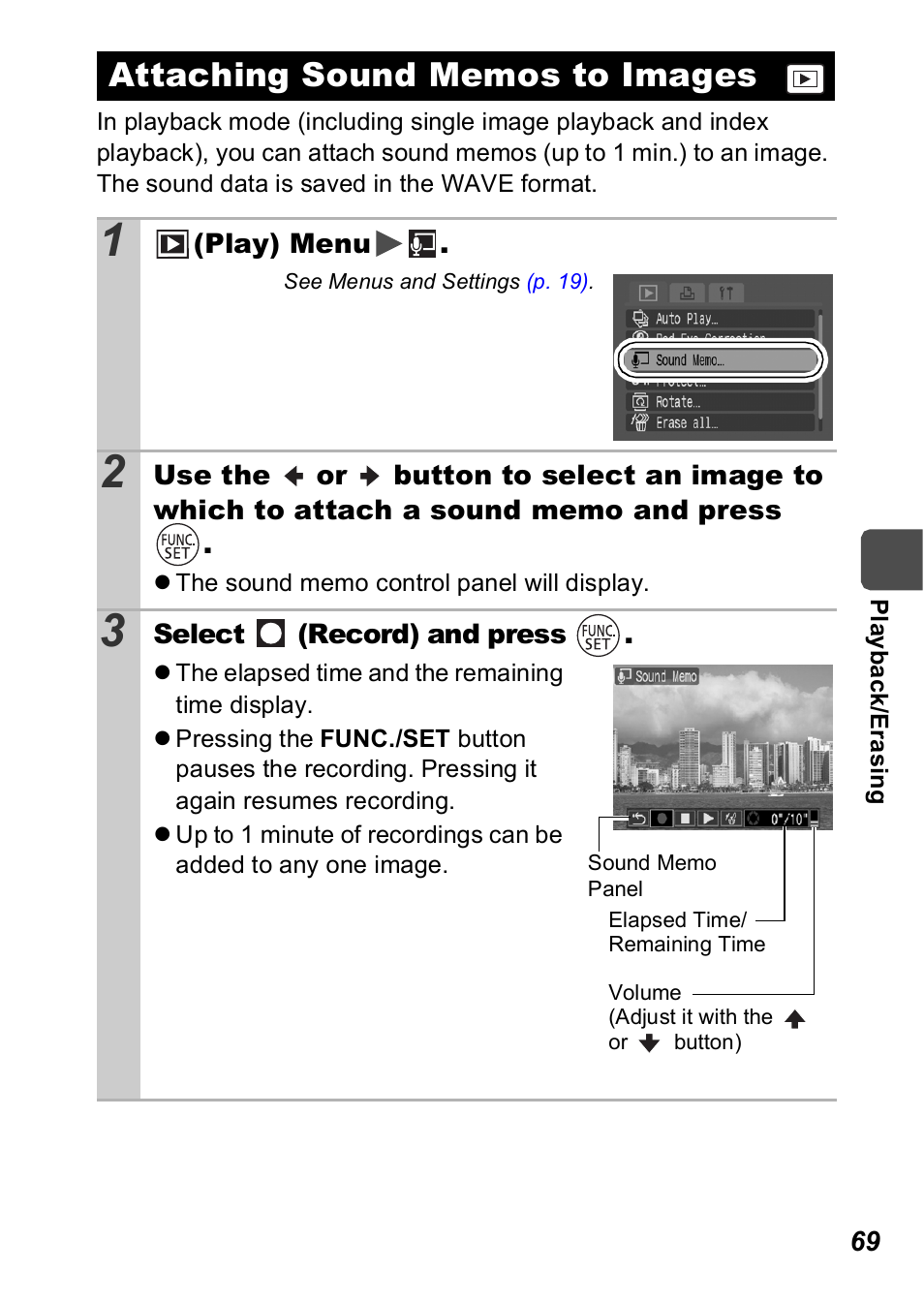 Attaching sound memos to images, P. 69), P. 69 | Canon A560 User Manual | Page 71 / 127