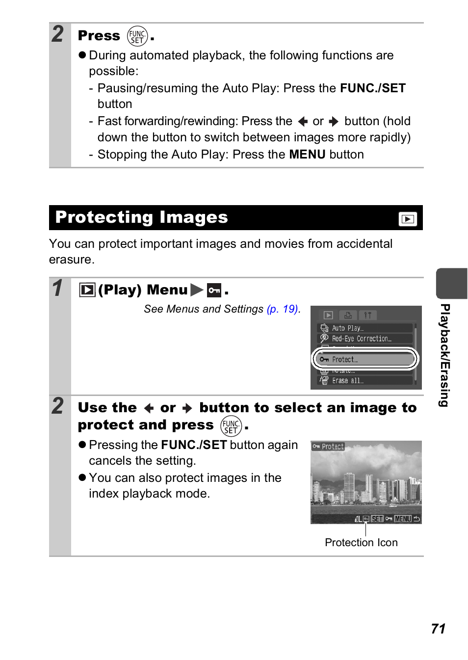 Protecting images, P. 71), P. 71 | Canon A560 User Manual | Page 73 / 127