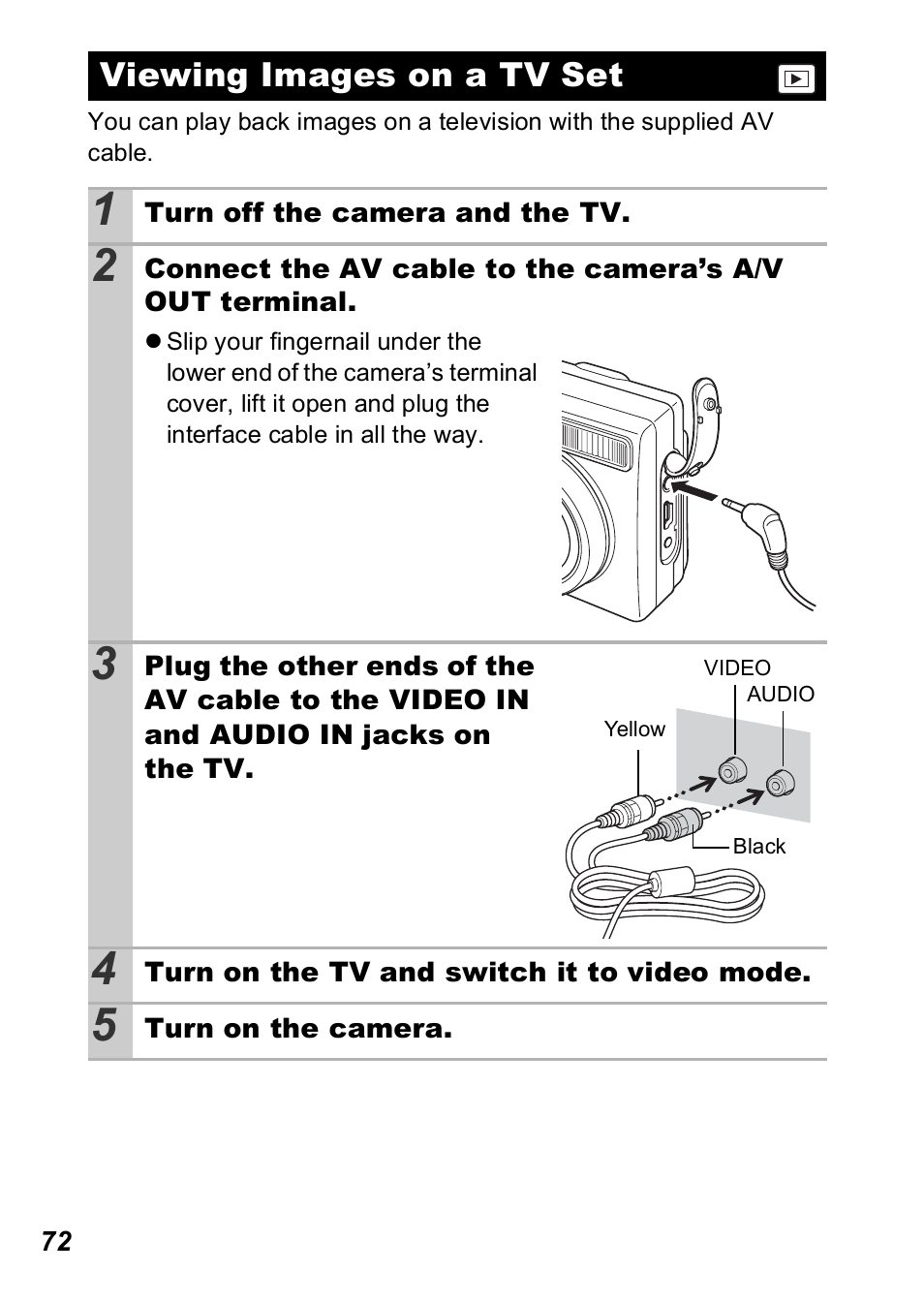 Viewing images on a tv set | Canon A560 User Manual | Page 74 / 127