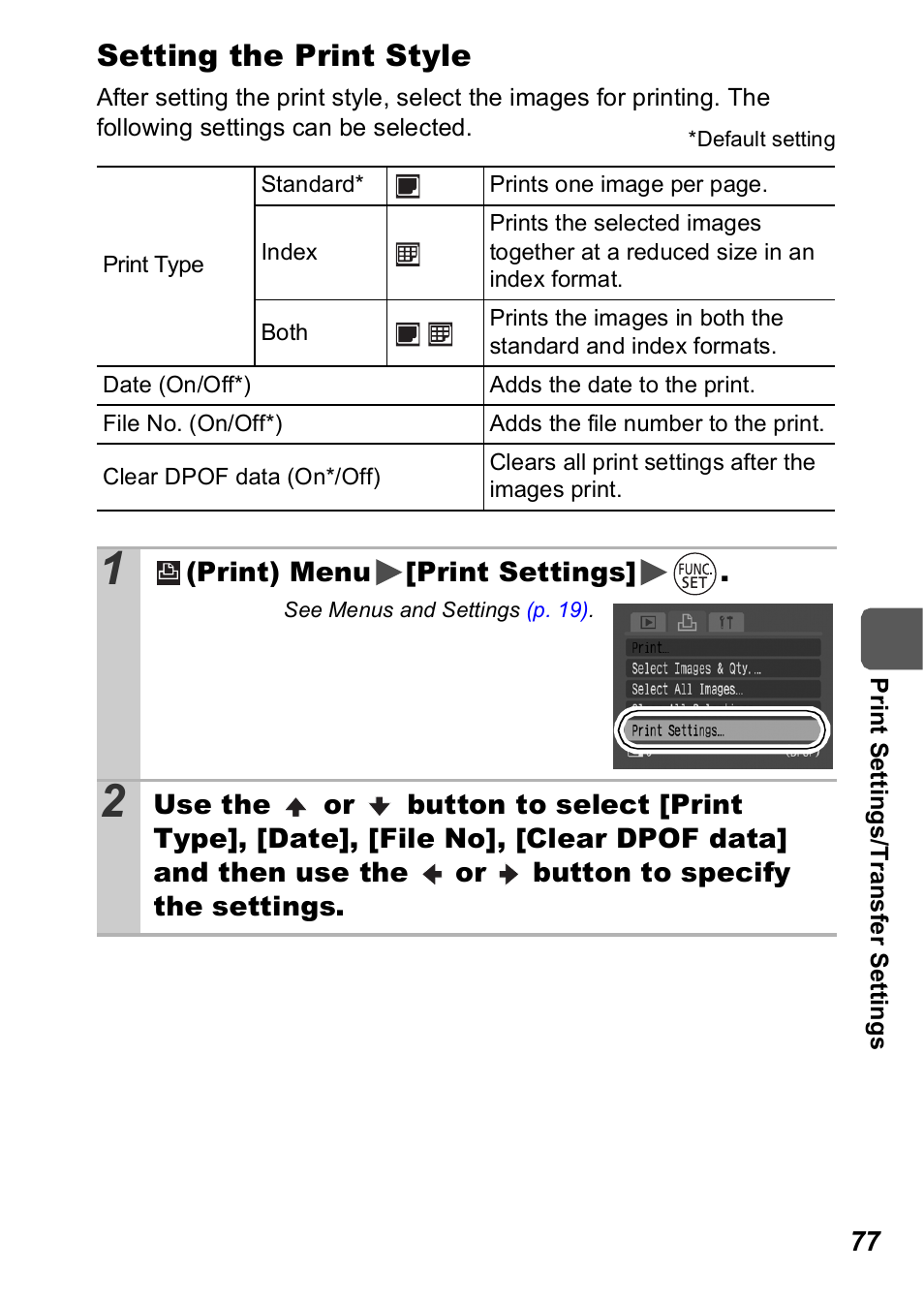 Setting the print style | Canon A560 User Manual | Page 79 / 127