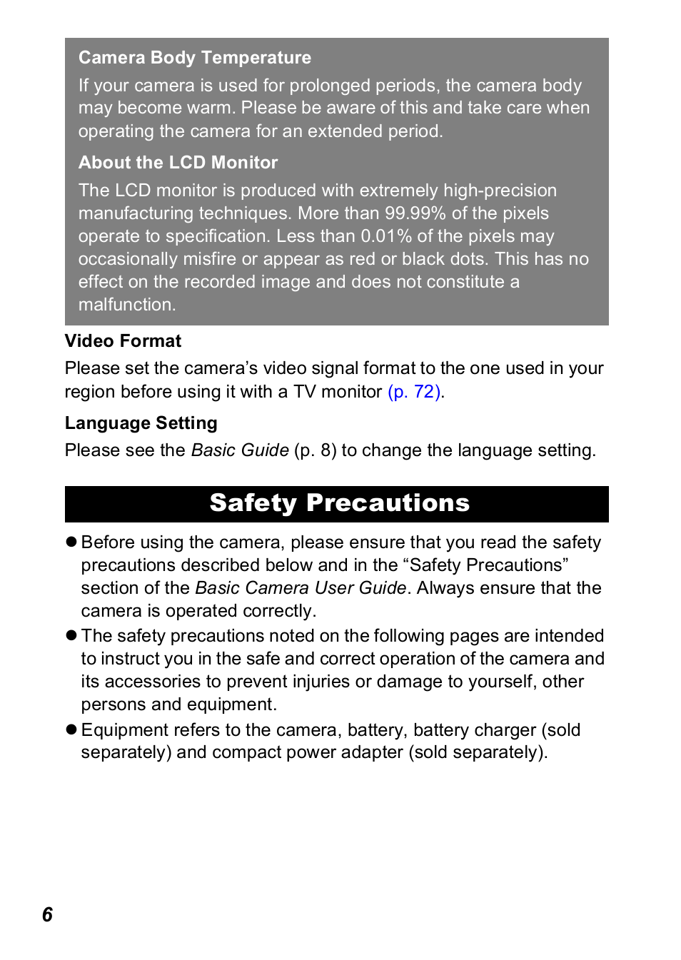 Safety precautions | Canon A560 User Manual | Page 8 / 127