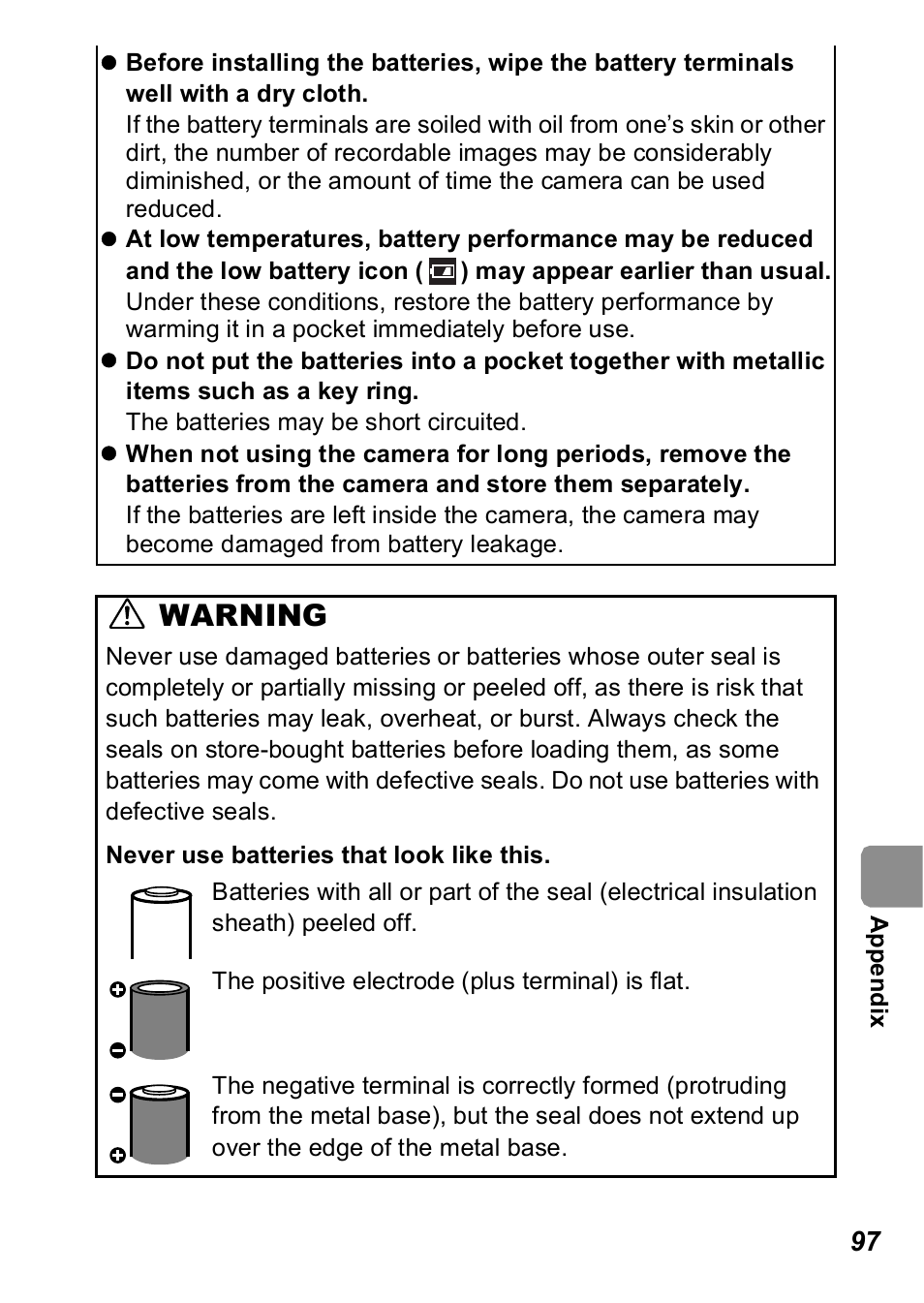Warning | Canon A560 User Manual | Page 99 / 127
