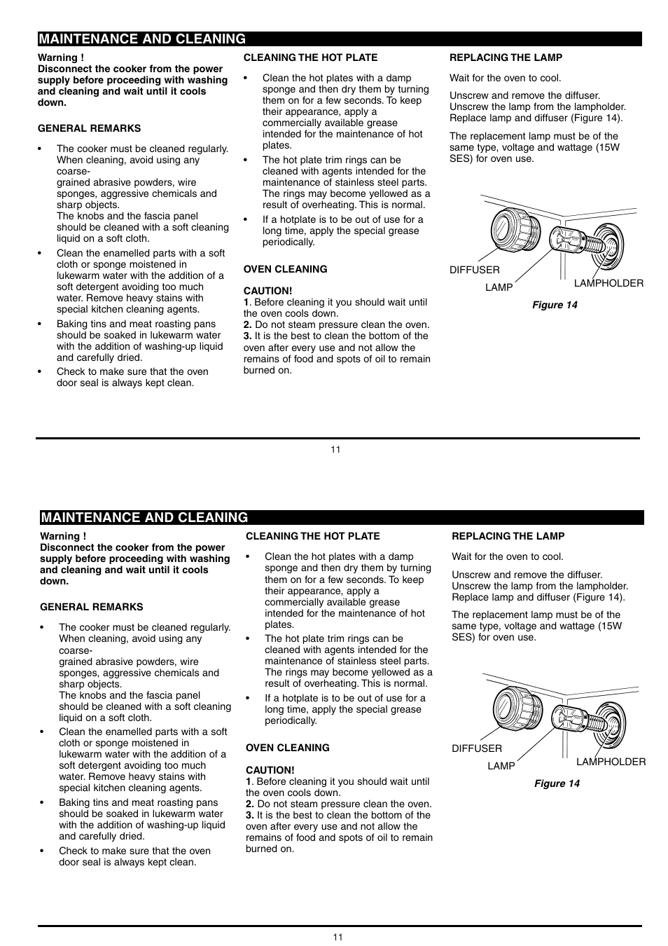 Using the grill – top cavity, Maintenance and cleaning | Campomatic C64EWR User Manual | Page 11 / 12