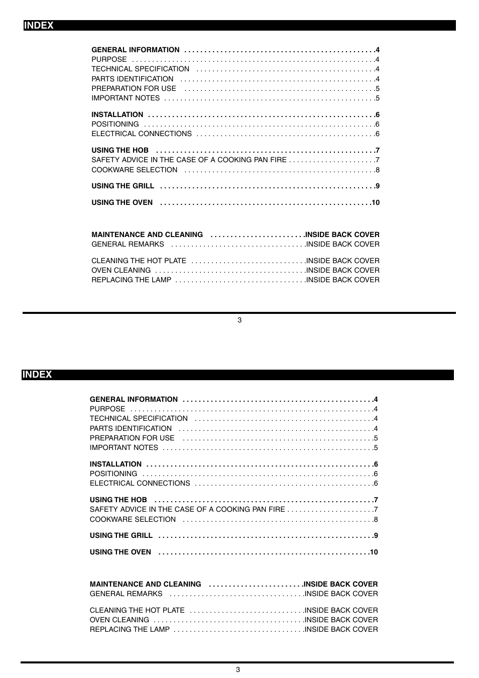 Index | Campomatic C64EWR User Manual | Page 3 / 12